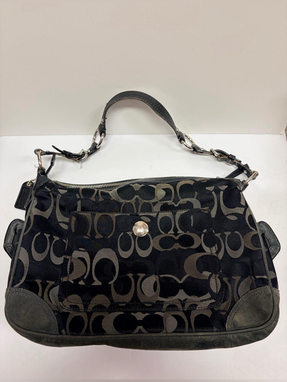 Coach Chelsea Optic Signature Black Monogram Hobo Shoulder Bag Vintage 2006